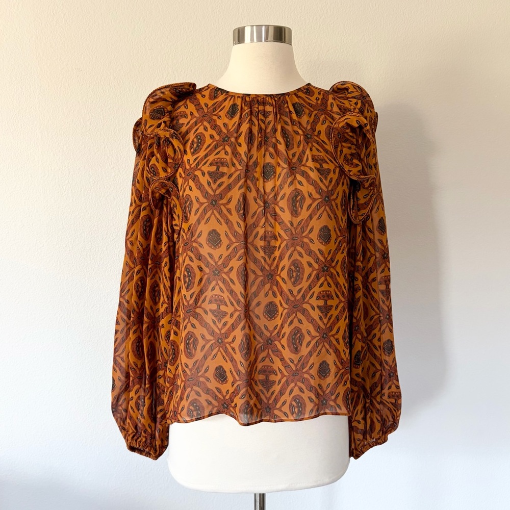 Ulla Johnson Medine Silk Sleeve Ruffles Blouse Ochre 4